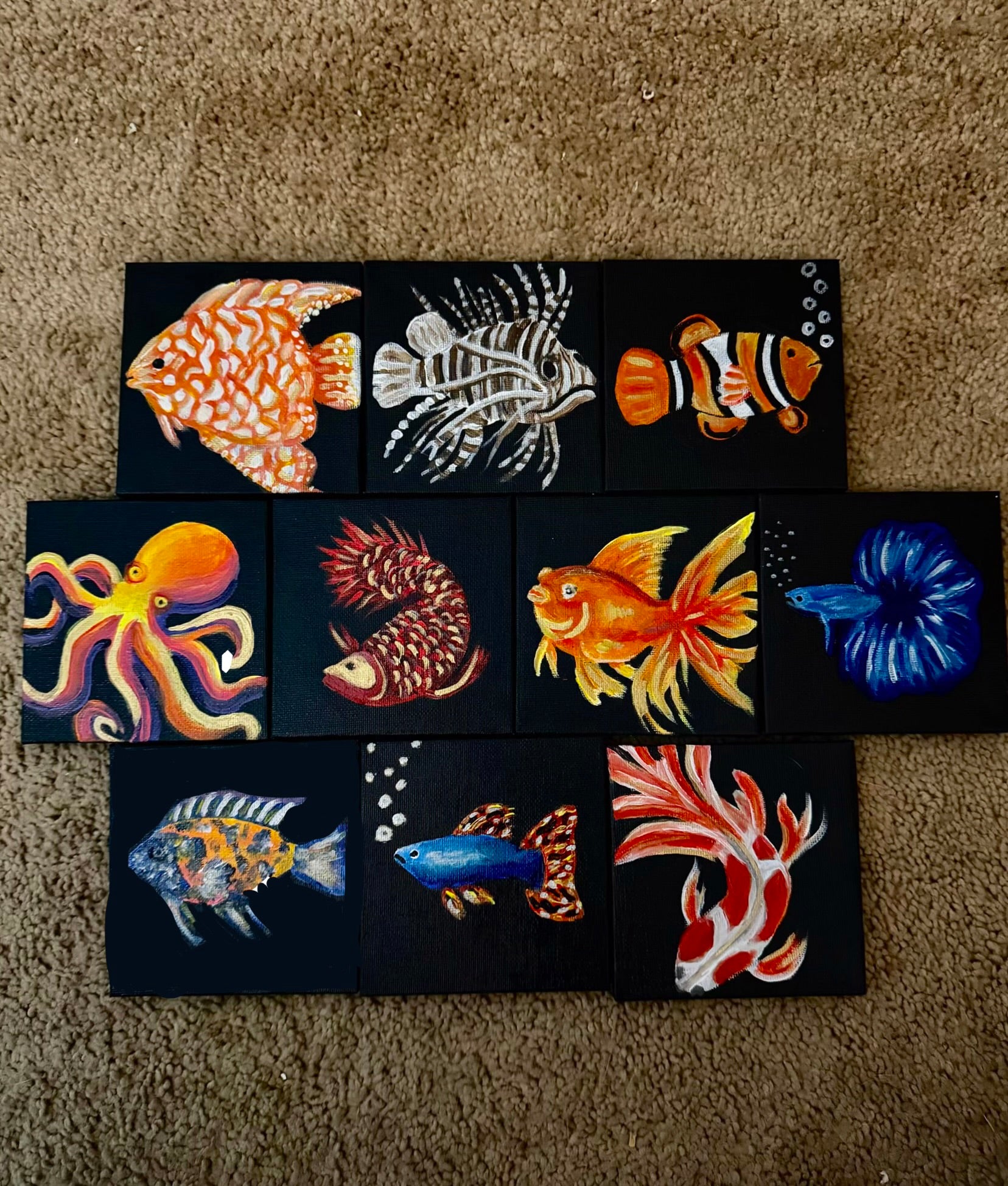 Mini Fish Paintings 4x4 (comes with easel)